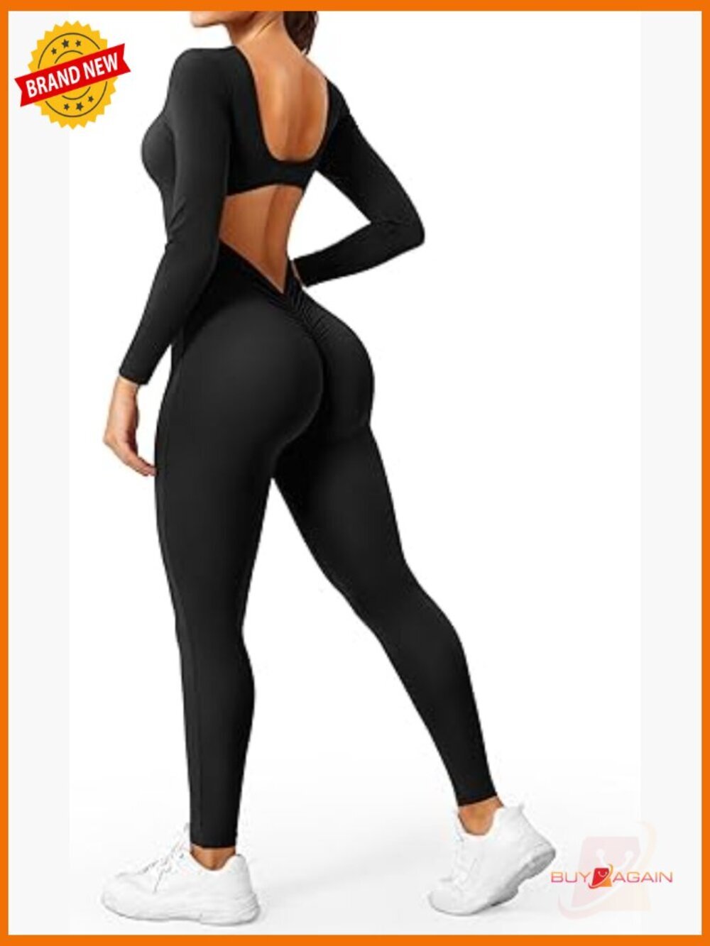 Long Sleeve V Back Scrunch Butt Jumpsuit Workout Bodysuit Romper